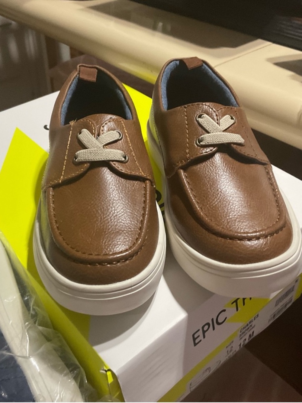 Epic Threads Brown Slip-On Kids Dress Shoes with White Sole
